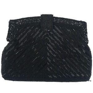 Vintage La Regale Black Beaded Clutch Evening Handbag Purse Art Deco Formal Goth